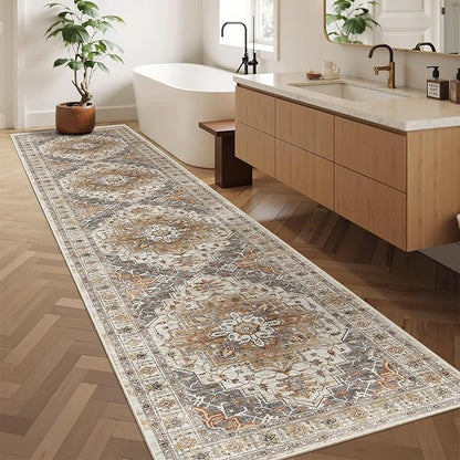 Madane Hallway Runner Rug 2'6''x12', Non Slip Vintage 12ft Runners for Hallways Washable Kitchen Rugs Soft Low Pile 2.5x12 ft Rug Runner for Laundry Room, Entryway and Bedroom, Turmeric/Grey