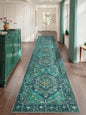 SERISSA Runner Rug for Hallways, 2'6"x14' Washable Non Slip Kitchen Runner Rug, Extra Long Boho Rug Ultra Soft Vintage Teal Print Floor Carpet for Bedroom Hallway Entryway Bathroom Laundry Room