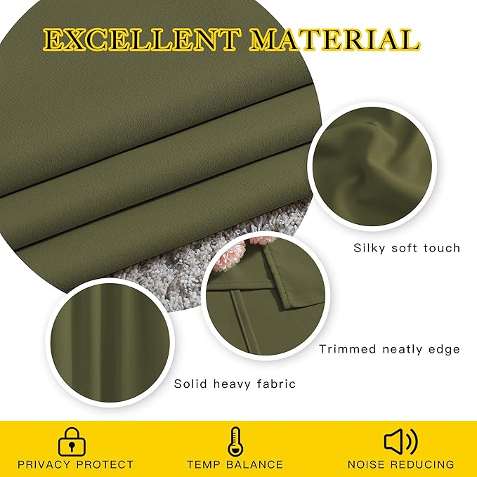 NICETOWN Olive Room Darkening Doorway Curtains 78 inches Long, Grommet Light Blocking Window Treatments Sound Reducing Privacy Drapes for Living Room/Bedroom, 2 Panels, W52 x L78