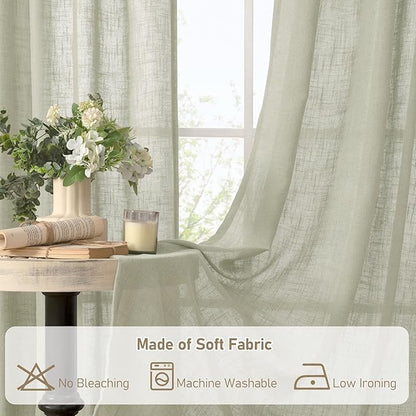 LAMIT Linen Curtains for Living Room 84 Inch Length, Bronze Grommet Light Filtering Semi Sheer Drapes Neutral Rustic Farmhouse Boho Panels for Bedroom, 2 Panels, Sage Grey, 52 x 84 Inch