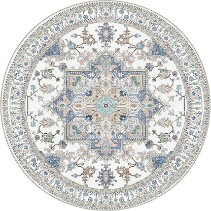 OPPODREAM Soft Round Rug 6ft, Washable Circle Rug 6ft with Non Slip Backing Play Room, Low-Pile Carpet 6 ft, Faux Cashmere Throw Carpet, Purple & Green & Cream