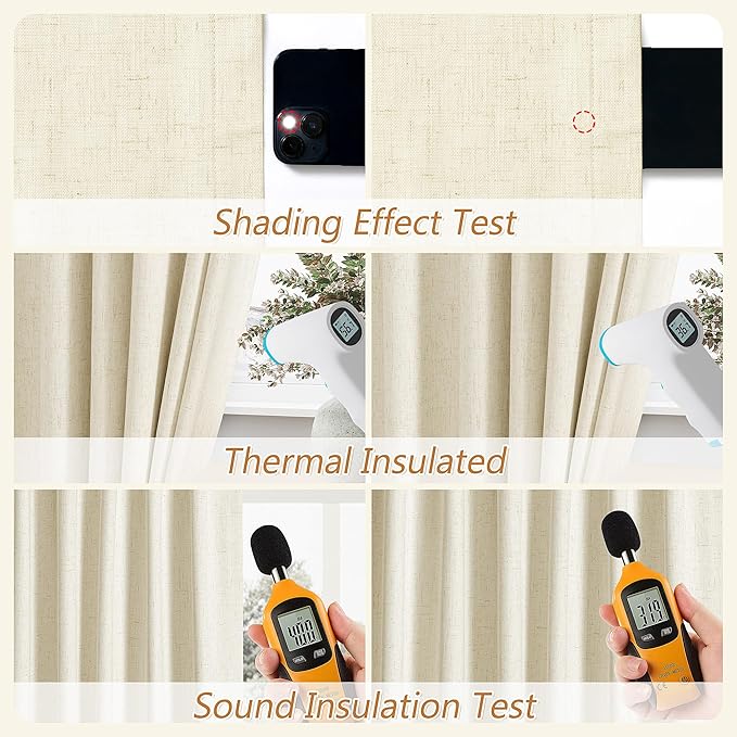 Guken 100% Blackout Curtains 80 Inch Length 2 Panels Set for Living Room Bedroom Back Tab Thermal Insulated Black Out Linen Drapes Room Darkening Window Curtains 80 Inches Long,Warm Beige