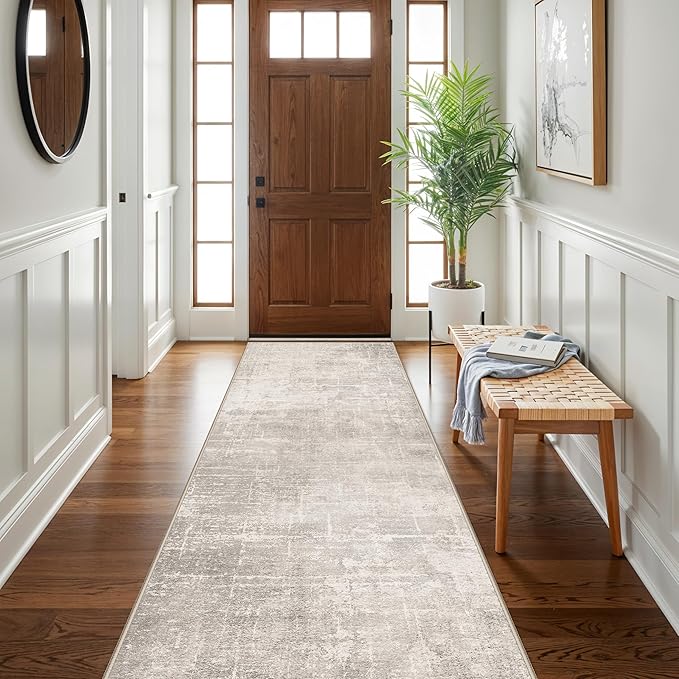 HAOYUNLAI 3x12 Hallways Runner Rugs: Soft Kitchen Rug Non-Slip Floor Mat with Rubber Backing Washable Non Shedding Soft Beside Carpet for Bedroom Abstract Home Decor Rug Runner(3x12,Beige/Cream