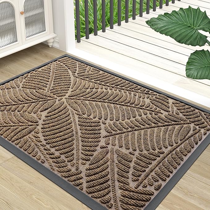 Colorxy Waterproof Doormat, Sturdy Natural Rubber Front Indoor Mat, Non Slip Low Profile Indoor Outdoor Door Mats, Stain and Fade Resistant Floor Mat, Easy Clean Patio Entrance Mat, 71''x47'', Brown