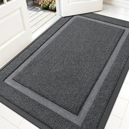 OLANLY Front Door Mat Indoor Outdoor Entrance, Waterproof All-Season, All-Weather Doormat, Sturdy Natural Rubber, Fade Resistant, Low Profile, Easy Clean Patio Porch Entryway Mat, 59x30, Grey