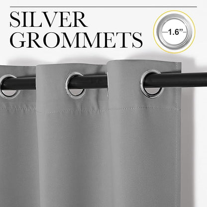 NICETOWN Silver Grey Thermal Insulated Grommet Blackout Curtains, Kids Window Drape Panel for Nursery, Privacy Short Curtains (2 Panels, W42 x L48 -Inch)