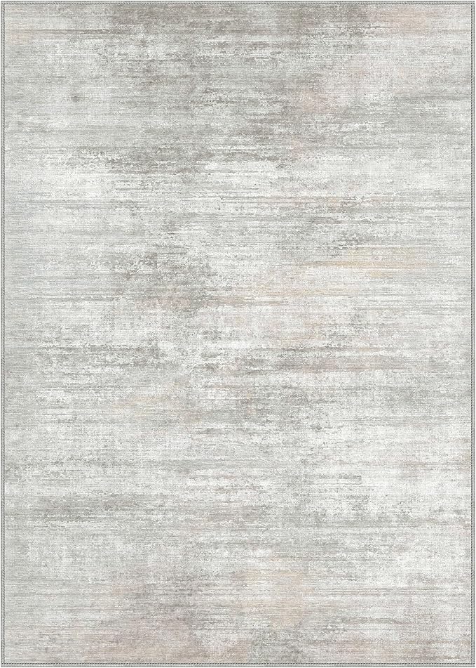 Area Rugs 3x5 for Living Room Bedroom, Modern Abstract Machine Washable Rug, Soft Low Pile Floor Carpet with Non Slip Backing for Entryway, Light Grey/Beige