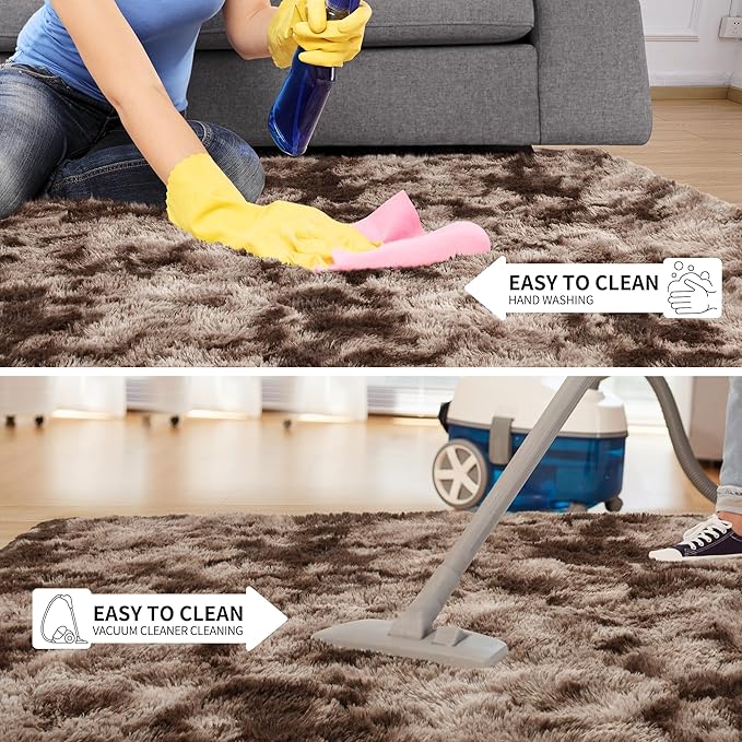 Tepook Fluffy Large Rugs for Living Room, Area Rug 6x9 Soft Carpet for Bedroom, Modern Shaggy Rug for Kids Boys Girls, Plush Indoor Nursery Home Decor Rug with Non-Slip Bottom, Tie-Dyed Coffee