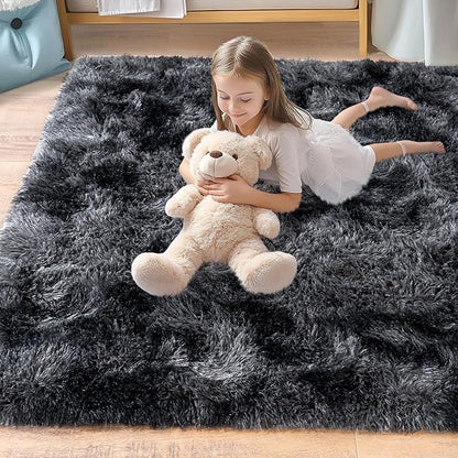 Pionblank 8x10 Rug for Living Room, Fuzzy Plush Large Area Rug, Fluffy Modern Shag Non Slip Soft Furry Carpet for Bedroom Kids Room Nursery Teens Dorm Home Decor, Dark Grey