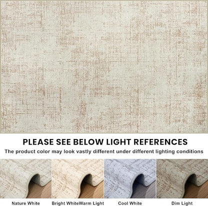 10x12 Area Rugs for Living Room Washable Rug: Anti-Skid Abstract Modern Living Room Rug Soft Thin Carpets Indoor Floor Non-Shedding Carpet for Bedroom Dining Farmhouse Nursery Beige White