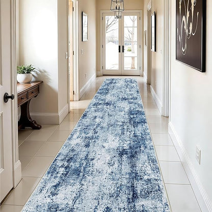 Hallway Runner Rug 2x8 Washable: Entryway Runners Rugs Non Slip Easy-to-Clean - Soft Living Room Bedroom Carpet - Thin Low Pile Printed Floor Mat for Dining Room Blue