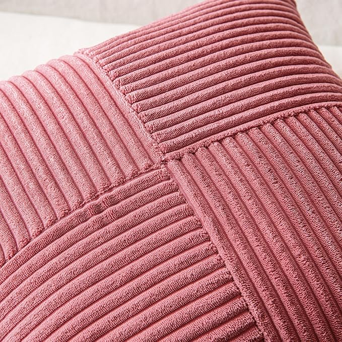 MIULEE Cranberry Red Decorative Throw Pillow Covers 18x18 Inch for Couch Bed Sofa Pack of 2 Boho Farmhouse Throw Pillows Soft Cross Corduroy Patchwork Textured Cushion Cases