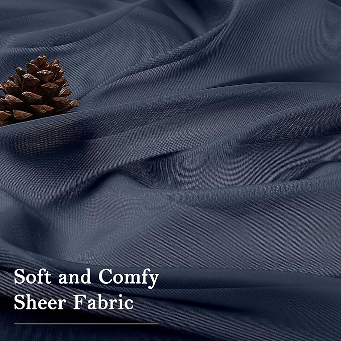 Lecloud Navy Blue Sheer Curtains 63 Inch Length 2 Panels, Rod Pockets Window Treatments Light Filtering Bedroom Curtains for Living Room, Soft Home Drapes for Bathroom, Each Panel 59" W x 63" L
