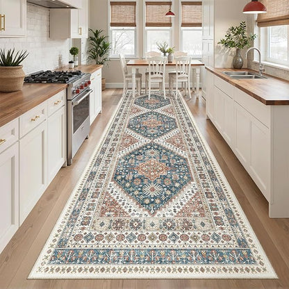 Madane Hallway Rug 3x10, Kitchen Rugs Washable Entryway Rug Vintage Kitchen Runners Non Slip Indoor Area Rug Farmhouse Carpet Runner for Bathroom Living Room Bedroom, Navy Blue