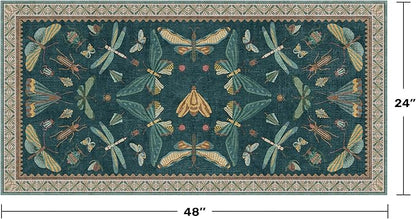 Hazo Haus Emerald Green Entry Rugs for Inside House - 2x4 Kitchen Rugs Non Slip for Bathroom, Powder Room, Vintage Unique Colorful Décor, Washable Stain & Fade Resistant