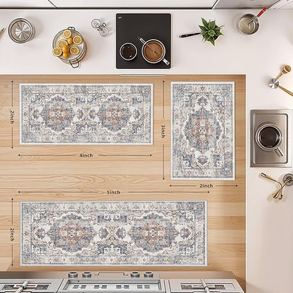 4 Pieces Kitchen Rug Set: Washable Water Resisitant Carpet for Sink Stove Area Soft Floor Mats with Non-Slip Backing for Bathroom Low-Pile Runners for Family with Elderly Dogs(2x3+2x4+2x5+2x6,Brick)