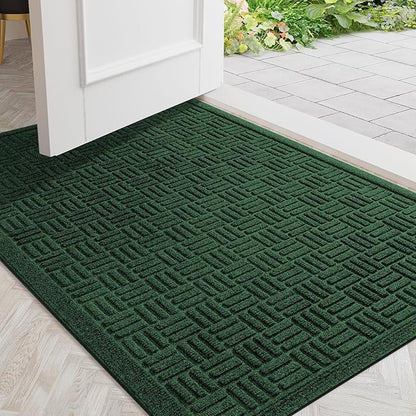 Mibao Front Door Mat Indoor Outdoor Entrance, Dirt Trapping Welcome Mats, Non-Slip Doormats, Low Profile Front Entryway, 36" x 24", Green