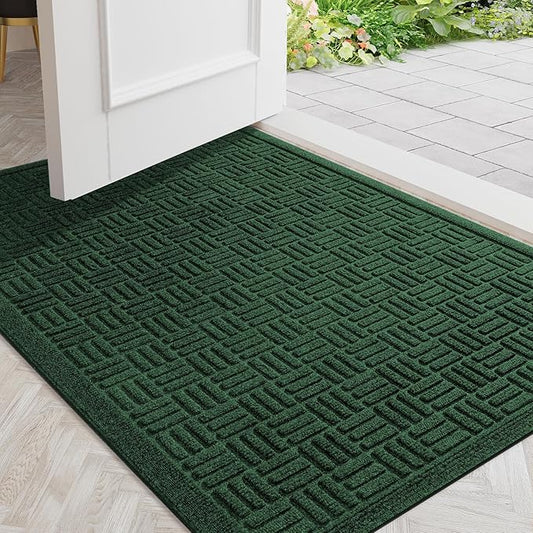 Mibao Front Door Mat Indoor Outdoor Entrance, Dirt Trapping Welcome Mats, Non-Slip Doormats, Low Profile Front Entryway, 36" x 24", Green