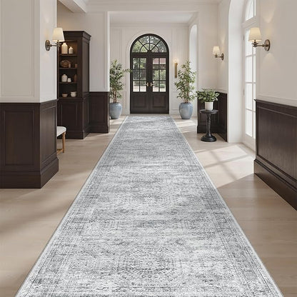 Hallway Runner 3x14 - Runner Rugs 14ft Washable Entryway Rug Vintage Kitchen Runners Non Slip Indoor Rug Farmhouse Carpet Runner for Bathroom Living Room Bedroom, Grey