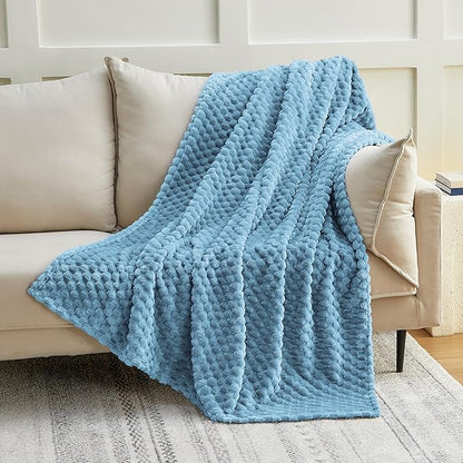 EXQ Home Fleece Blanket Twin Size for Couch or Bed - 3D Imitation Turtle Shell Jacquard Decorative Blankets - Cozy Soft Lightweight Fuzzy Flannel Blanket Suitable for All Seasons(60"×80",Blue)