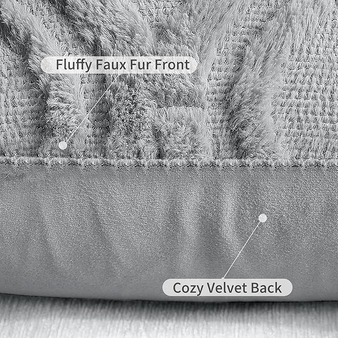 decorUhome Throw Pillow Covers 24x24 Inch Set of 2, Soft Plush Faux Wool Grey Solid Couch Pillow Covers, Accent Euro Sham Farmhouse Neutral Square Pillow Cases for Sofa Bed Living Room