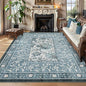GarveeHome Provence Misty Blue 6x9 Area Rugs, Botanical Grove Vintage Cottagecore Non-Slip Washable Rug for Bedroom Living Room Nursery Kitchen Low-Pile Carpet