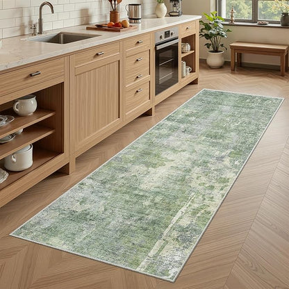 Runner Rug 2x5 Washable Non-Slip Kitchen Runner Rugs for Bathroom Laundry Room Green/Ivory Vintage Floor Carpet Runners for Hallway Entryway