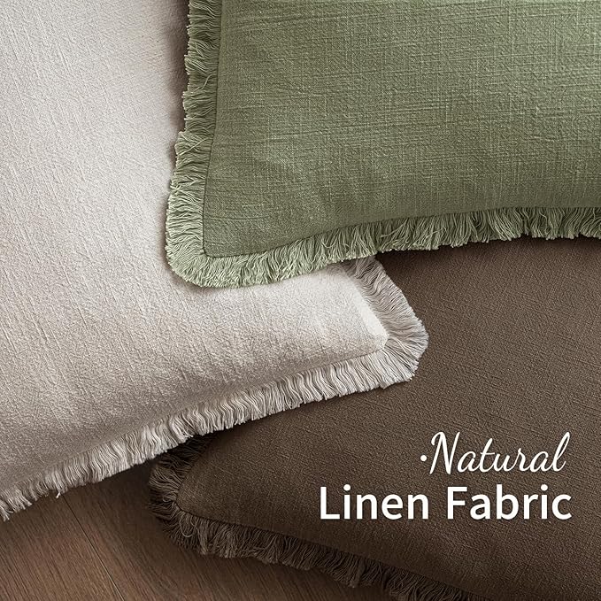 MIULEE Decorative Throw Pillow Covers Neutral Linen Fringe Throw Pillows Euro Shams Set of 2 Chocolate Brown Boho Farmhouse Cushion Covers for Couch Sofa Bed Living Room Spring Home Decor 26x26 Inch