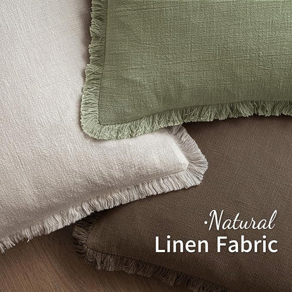 MIULEE Decorative Throw Pillow Covers Neutral Linen Fringe Throw Pillows Set of 2 Chocolate Brown Boho Farmhouse Cushion Covers with Tassels for Couch Sofa Bed Living Room Spring Decor 20x20 Inch