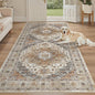Madane Hallway Runner Rug 4x8 Wide: Washable Thin Runners for Hallways Entry, Non Slip Soft Vintage Kitchen Rugs Low Pile Carpet Runners for Living Room Bedroom Dining Room Foyer (Turmeric/Grey,4x8)