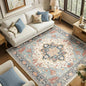 Area Rugs Square 6ft Washable Non-Slip, Floral Vintage Distress Print Pattern Medallion Carpet for Living Room Bedroom Dining Room, Beige Navy Blue Orange Colorful