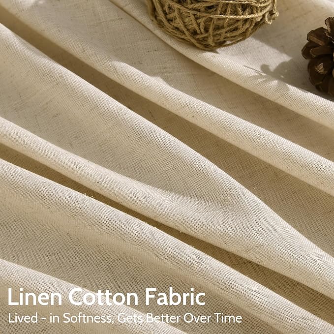 Extra Long Curtain 108 Inches Long Set Back Tab Tan Linen Drapes for Living Room Neutral Farmhouse Light Filtering Semi Sheer Linen Curtains 108 Inch Length for Large Window 9 FT, 2 Panels