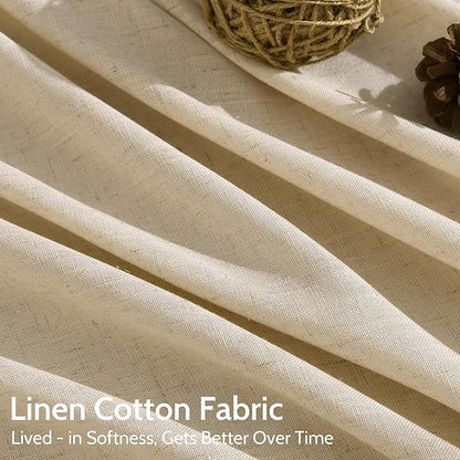 Extra Long Curtain 108 Inches Long Set Back Tab Tan Linen Drapes for Living Room Neutral Farmhouse Light Filtering Semi Sheer Linen Curtains 108 Inch Length for Large Window 9 FT, 2 Panels