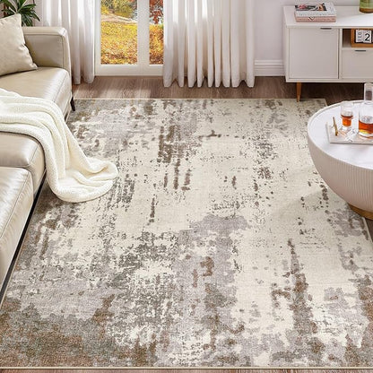 UERMEI 6x9 Area Rug Living Room Rugs - Washable Neutral Modern Abstract Soft Thin Rug Indoor Floor No Slip Rug Carpet for Bedroom Under Dining Table Home Office Decor - Brown/Grey/Beige