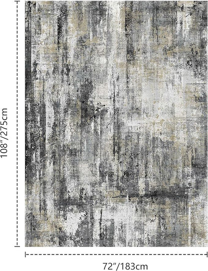Latte&Fog 6x9 Area Rugs for Living Room Bedroom, Black Modern Abstract Neutral Washable Rug, Boho Non Slip Low Pile Carpet for Dining Room, Dorm,Classroom,College Dorm and Farmhouse - Black Gold