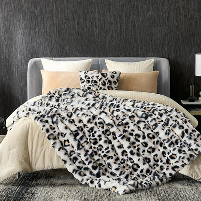 Cozy Bliss Leopard Print Faux Fur Throw Blanket for Couch, Fuzzy Soft Plush Thick Bubble Cheetah Blanket for Sofa Bedroom Living Room, 60x80 Inches