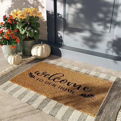 Barnyard Designs Doormat Welcome Mat for Outdoors, Large Front Door Entrance Mat, Brown (Welcome to Our Home, 30x17)