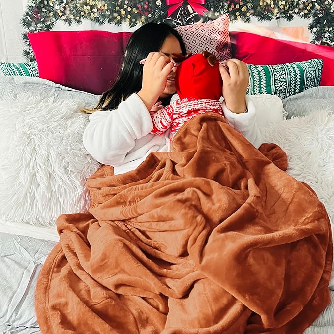 Bedsure GentleSoft Fleece Throw XL Blanket Dark Orange - 300GSM Soft Lightweight Plush Cozy Blankets for Bed, Sofa, Couch, Travel, Camping, 50x70 inches