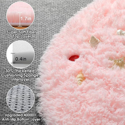ONASAR Light Pink Round Area Rugs 6ft for Bedroom Living Room, Fluffy Circle Rug for Kids Girls Boys Teen, Soft Plush Shaggy Carpet for Nursery Dorm Classroom Playroom Home Decor Aesthetic