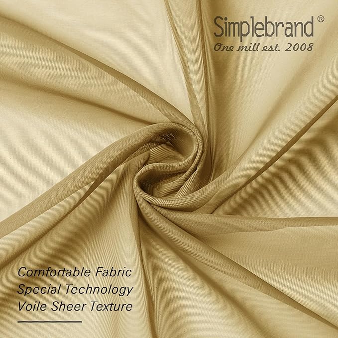 Simplebrand Gold Sheer Curtains 84 Inches Long 2 Panels, Light Filtering Rod Pocket Solid Color Window Sheer Curtain Panels, Elegant Curtains & Drapes for Living Room, Bedroom (Gold, 42" W x 84" L)