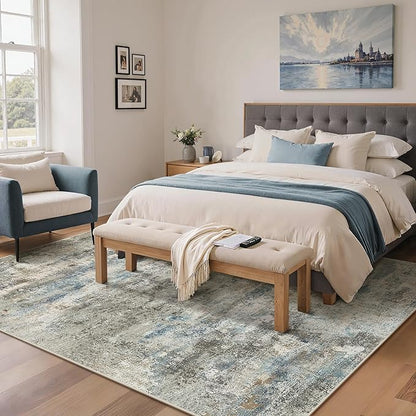 BEIMO Area Rugs 8x10 for Living Room Bedroom, Modern Abstract Machine Washable Rug, Large Soft Low Pile Floor Carpet with Non Slip Backing for Dining Room, Blue/Taupe