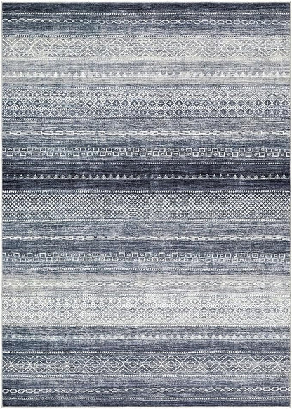 Nakagishi Area Rug Living Room Rugs: 4X6 Machine Washable Boho Large Neutral Farmhouse Stain Resistant Moroccan Indoor Floor Carpet for Bedroom Nursery Dorm Dining Room Home-Denim Blue
