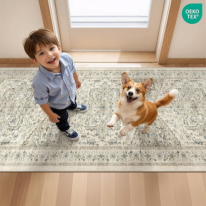 Runner Rug 2x6, Non Slip Washable Rugs for Laundry Room, Runners for Hallways, Low Pile Vintage Soft Rugs for Living Room, Kitchen Bathroom,Bedroom Rug(Brown/Beige,2'x6')