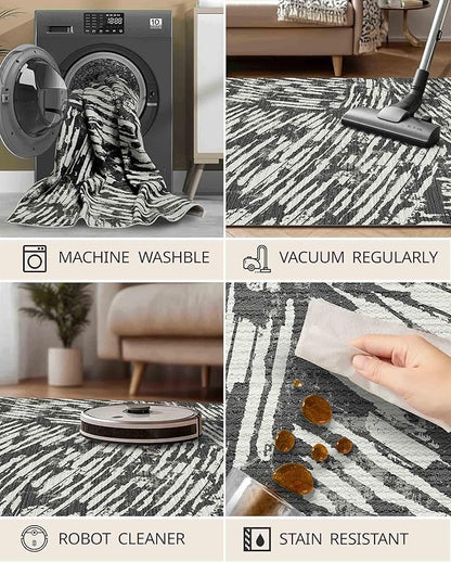 Latte&Fog 8x10 Area Rugs for Living Room, Large Modern Abstract Washable Rug, Boho Non Slip Low Pile Carpet for Indoor Bedroom Dining Room, Office, Dorm, Classroom, Farmhouse and Kids Room