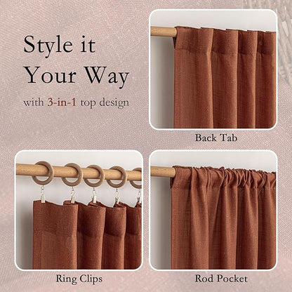 MYSKY HOME Curtains for Living Room 84 Inches Long Light Filtering Semi Sheer Curtains Bedroom Window Drapes Privacy Back Tab Farmhouse Rustic Boho Modern Country, Terracotta, 50" x 84", 2 Panels