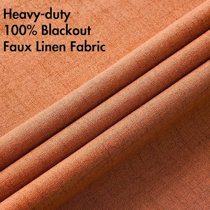 MIULEE Linen Curtains for Bedroom 100% Blackout Thermal Insulated Orange Grommet Room Darkening Curtains & Drapes Fall Decor for Living Room Nursery 52 x 90 Inch (2 Panels)