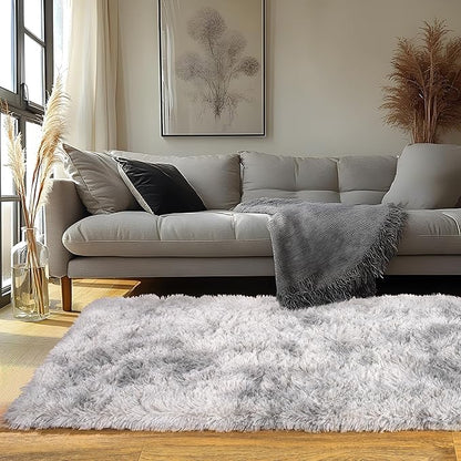 Runner Rugs for Bedroom 2x6 Rug Runners for Hallways Non Slip Soft Shag Bedside Rug, Fluffy Area Rug Throw Rugs for Living Room, Floor Carpet Runner for Nursery Kids Dorm, Light Grey