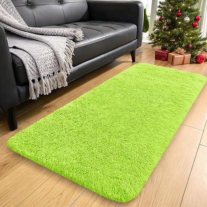 OLANLY 2x4 Machine Washable Runner Rugs for Hallway, Soft Fluffy Shaggy Bedside Rugs for Bedroom, Living Room, Indoor Floor Carpet for Kids Girls and Boys, Home Decor Aesthetic, Lime Green