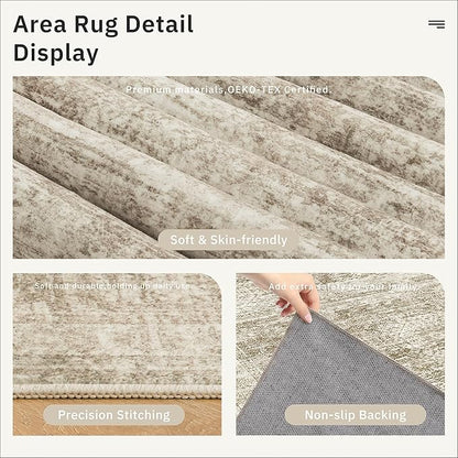12x15 Washable Area Rug Brown Neutral Abstract Living Room Large Carpet Non Slip Bedroom Indoor Office Dining Room Low Pile Thin Rug