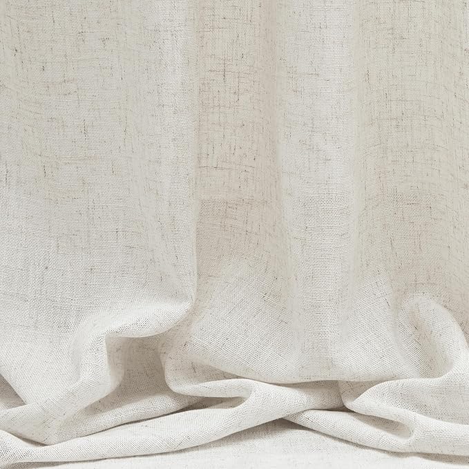 MYSKY HOME Linen Curtains for Sliding Glass Door, Back Tab Semi Sheer Curtain Panels Extra Long Floor Length Drapes Linen Texture Soft Touch Country Curtains, 50x102 Inch, Linen, Set of 2